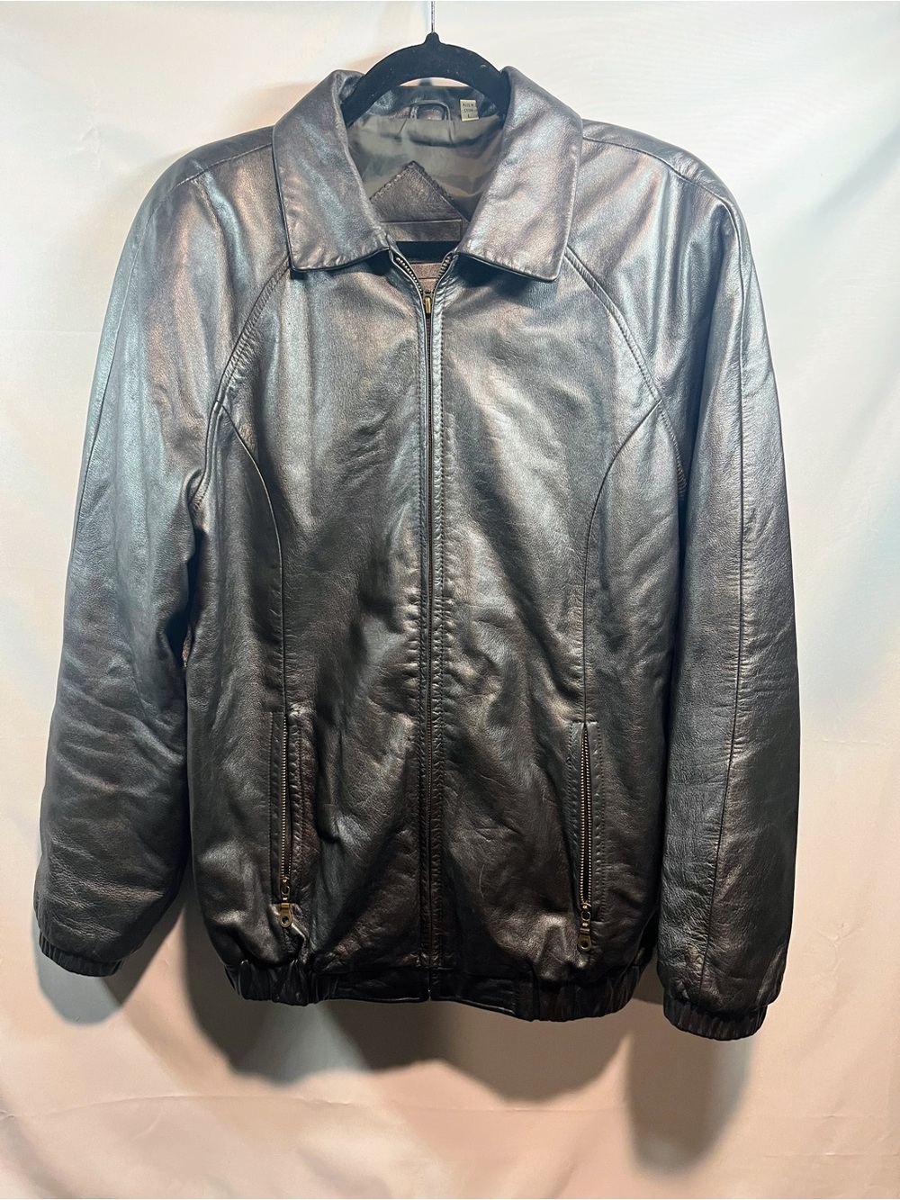 Woman’s Gunmetal Black Leather Bomber Jacket